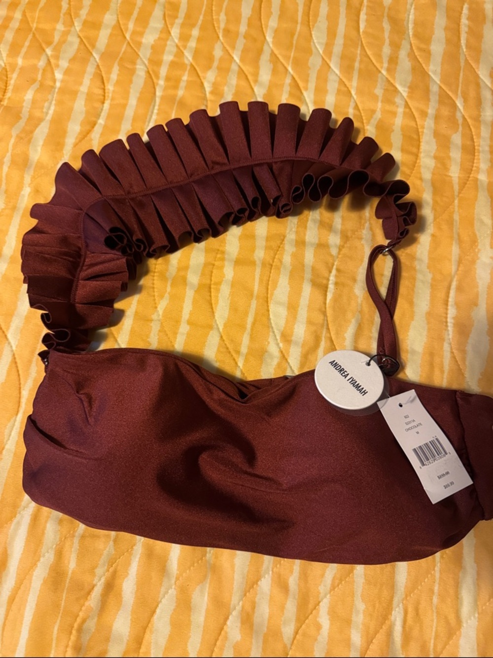 Andrea Iyamah Ruffled One-Shoulder Bikini Top - Burgundy